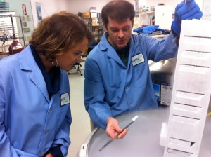 Ashley Koff RD in Martek's Lab with Senior Scientist Dr. Casey Lippmeier
